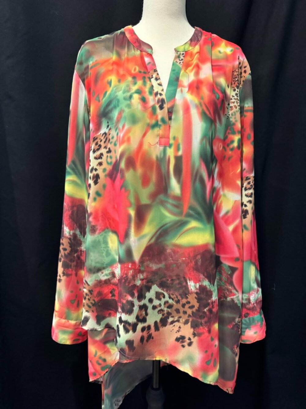 Peck & Peck Multicolor Asymmetrical-Print Tunic Blouse, Size XL